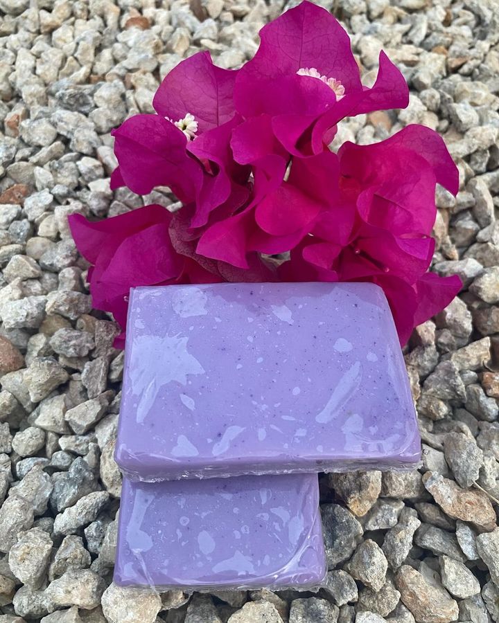 Lavender soap bars with bougainvillea blossoms