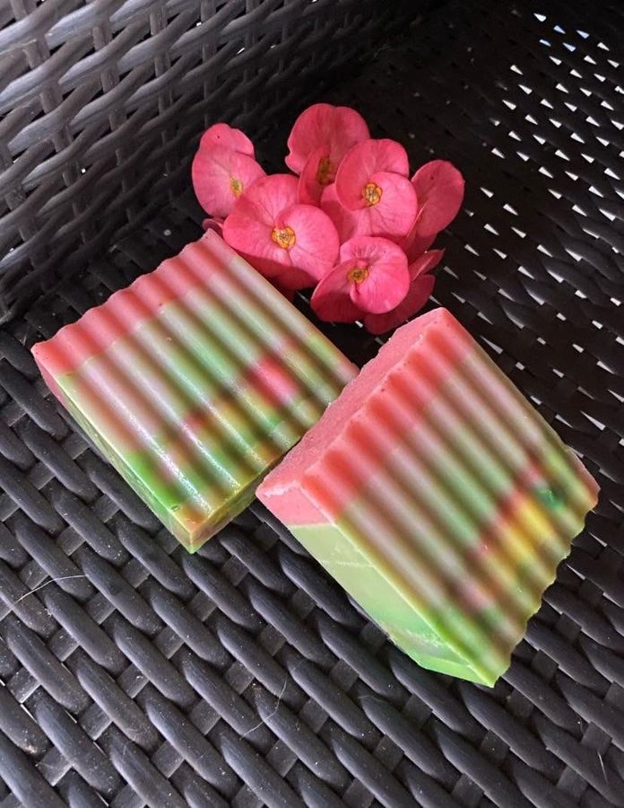 Watermelon striped pink and green soap bars